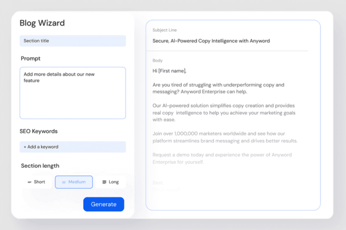Product mockup showing AI generating social media posts